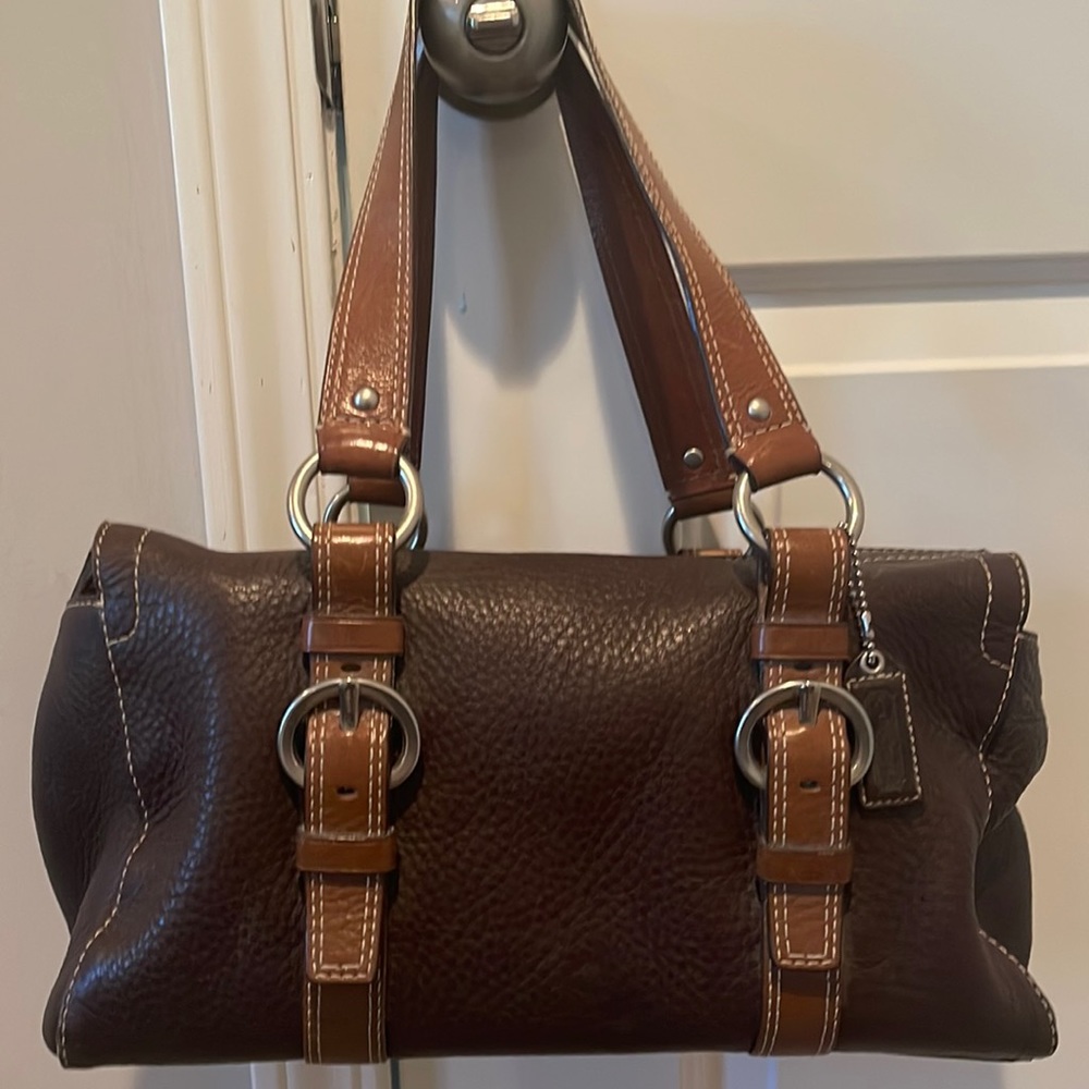 Coach Pebbled F10887 Brown Leather Satchel